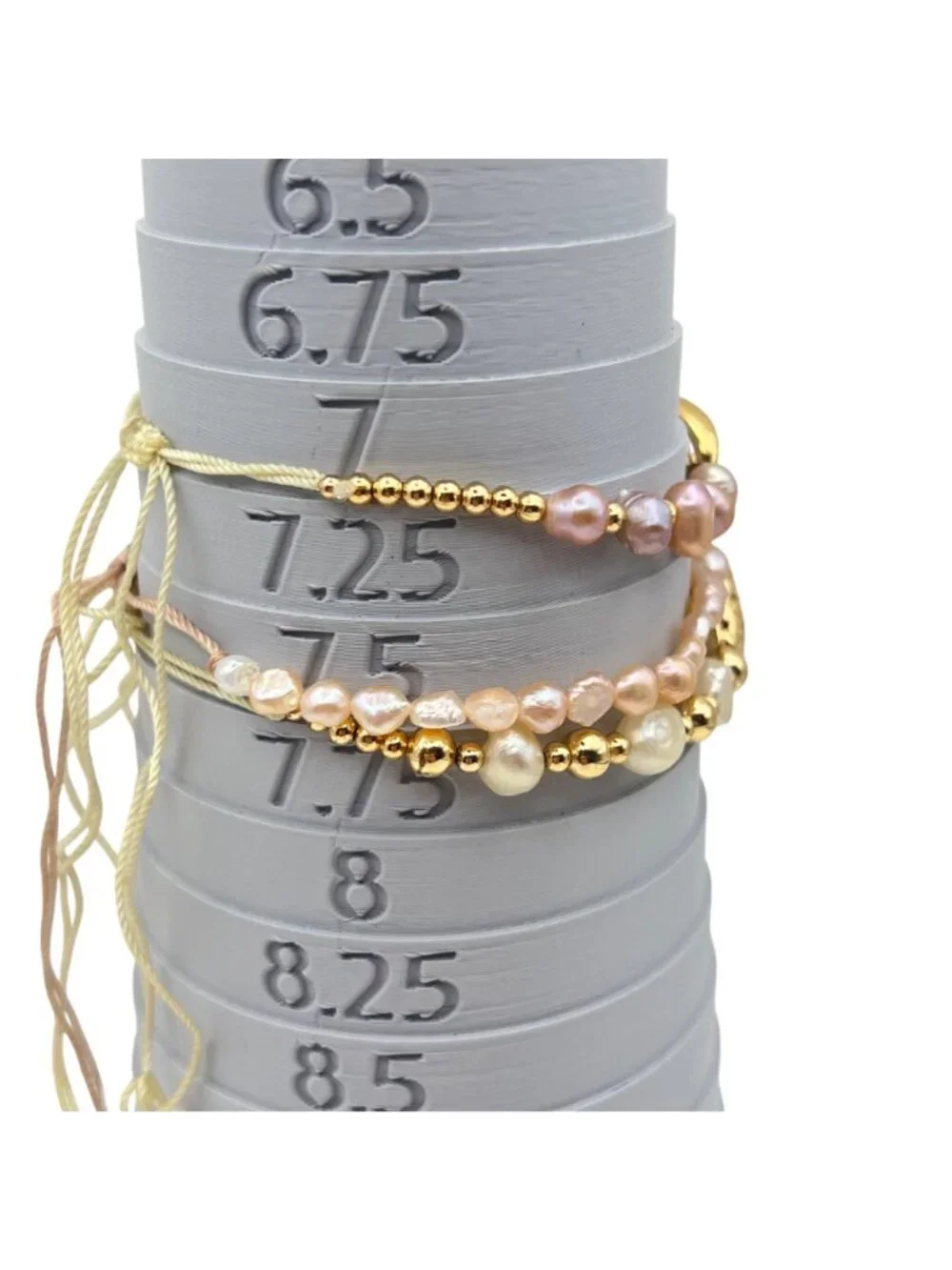 Set 3 Adjustable Bracelets Freshwater Pearls Gold Tone Pastel Pink Cowrie Heart - Picture 9 of 14